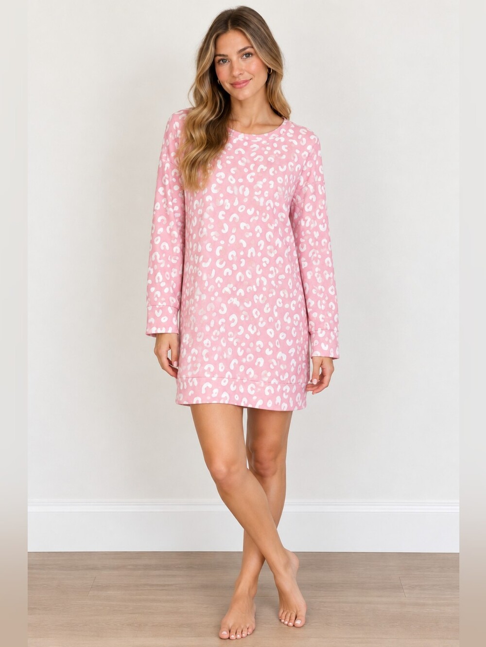 Kate Spade  Pink and White Leopard-Print Long Sleeve Sleep Tunic